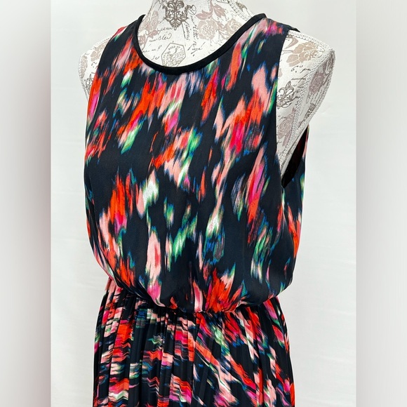 CALVIN KLEIN Navy abstract print sleeveless round neck dress size 8. - Picture 2 of 12